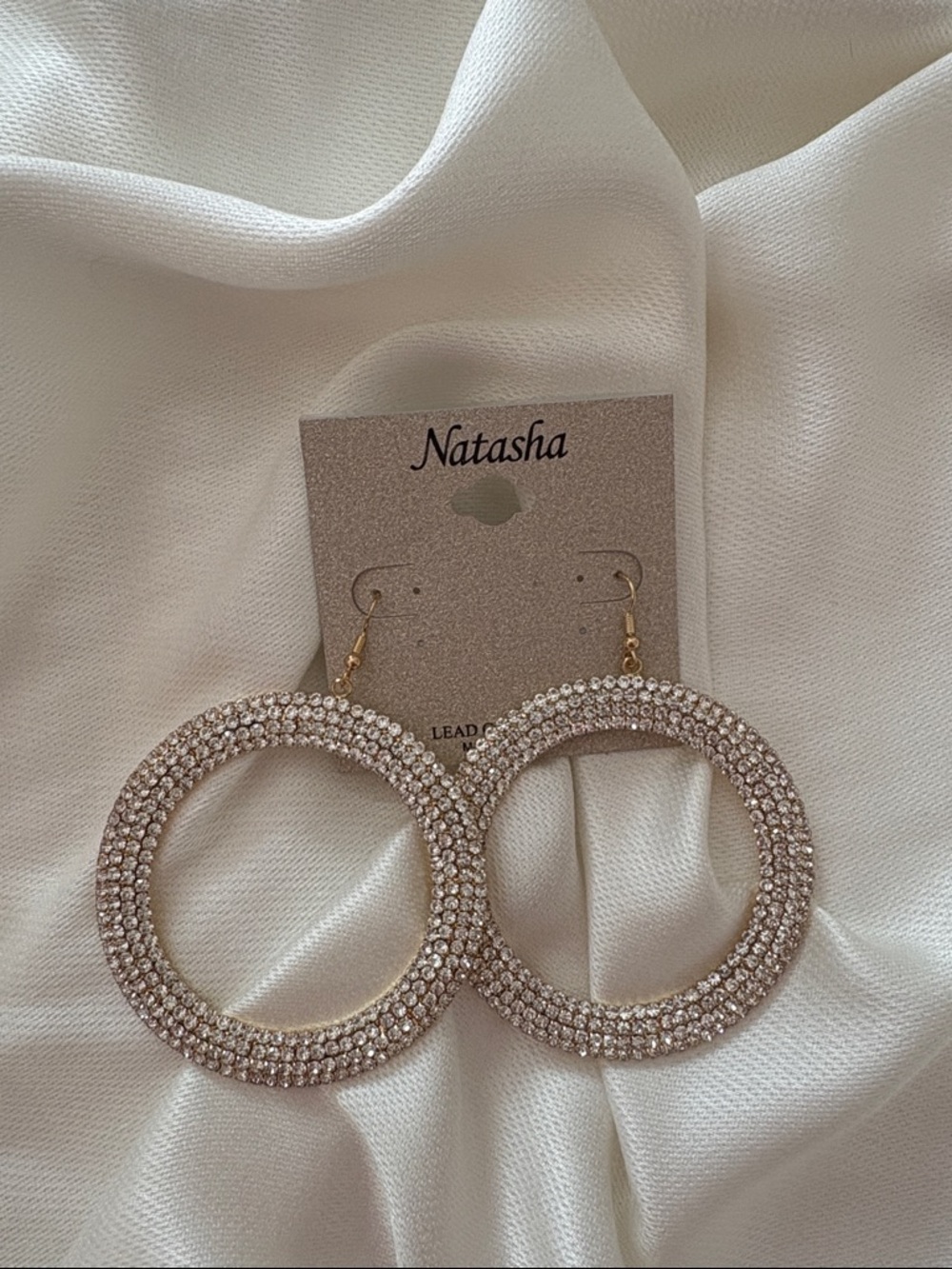 Natasha Couture Champagne Crystal Hoop Earrings